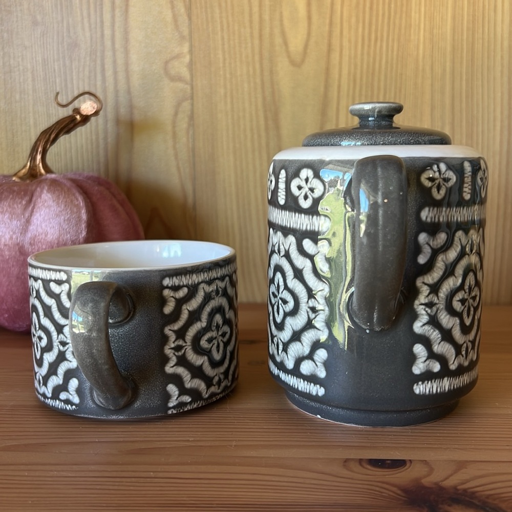STOKES tea service for one mini teapot & cup set. Stoneware - Picture 7 of 7